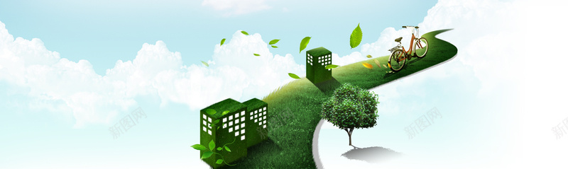 企业蓝色系海报bannerjpg设计背景_88icon https://88icon.com 天空 蓝天 叶子 绿色 环保 绿树 草地 落叶 阴影