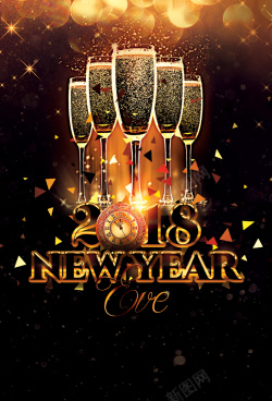 黑金香槟新年派对酒吧派对海报背景p海报