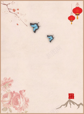 中国风飞舞在灯笼下的蝴蝶背景素材背景