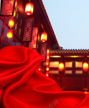 灯笼屋檐飘带喜庆新年节日背景背景