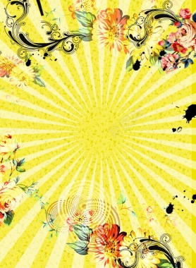 杂志封面炫彩花朵黄色背景背景
