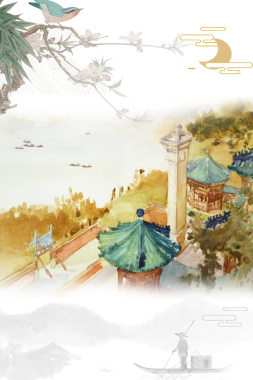 中国风彩绘名胜古迹颐和园海报背景背景