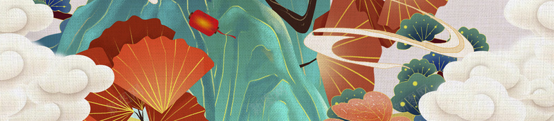 重阳节登高手绘国潮元素psd设计背景_88icon https://88icon.com 云 国潮 国潮背景墙 底纹 手绘 灯笼 登高 重阳节