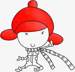 手绘红色帽子创意小女孩素材