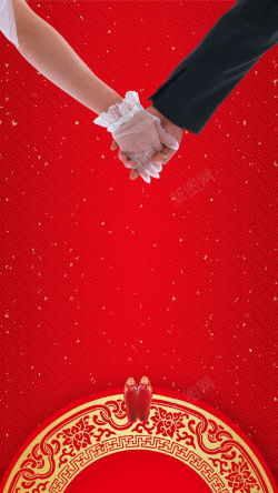 金色碎屑新婚婚庆结婚红色H5海报背景psd下载高清图片