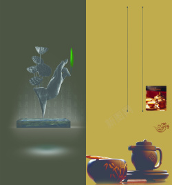 黑白雕塑中国风佛手雕塑茶叶背景高清图片
