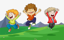卡通人物插图草地上跳起的孩子们素材