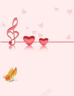 三八节粉色爱心乐符背景海报素材背景