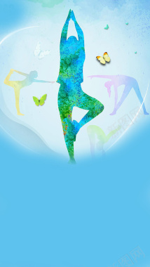 蓝色小清新瑜伽锻炼H5背景素材背景
