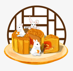 传统节日海报月饼兔子高清图片