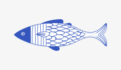 复古蓝插画手绘线条fish素材