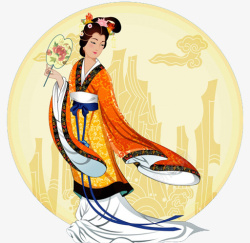 中国节元素中秋古典摇扇美女月亮图高清图片
