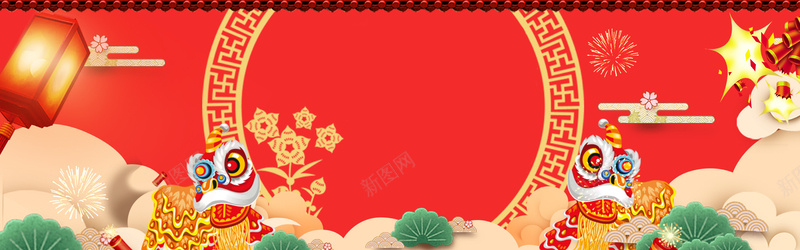 新年文艺舞狮几何红色背景背景