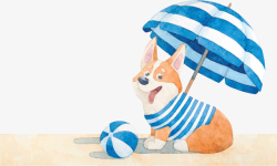 水彩的狗手绘夏季海滩小狗矢量图高清图片