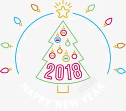 彩色线条2018圣诞树海报素材