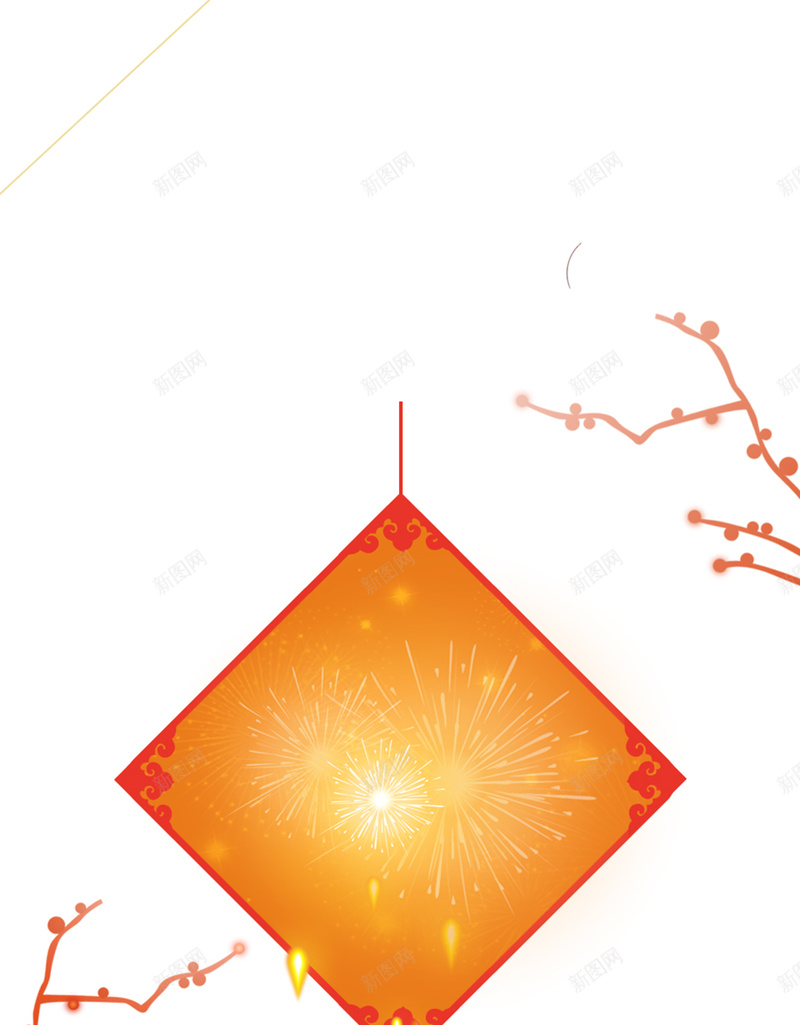 白色新年H5背景jpg设计背景_88icon https://88icon.com 白色 新年 树枝 灯笼 中国风 H5背景 H5 h5