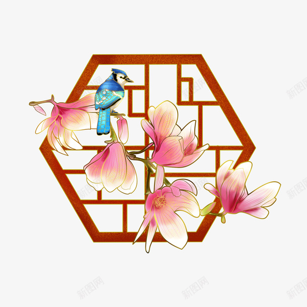 手绘国潮花鸟鲜花设计元素png免抠素材_88icon https://88icon.com 国潮 花鸟 鲜花 手绘