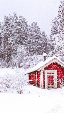红色房屋冬季雪景H5背景图背景