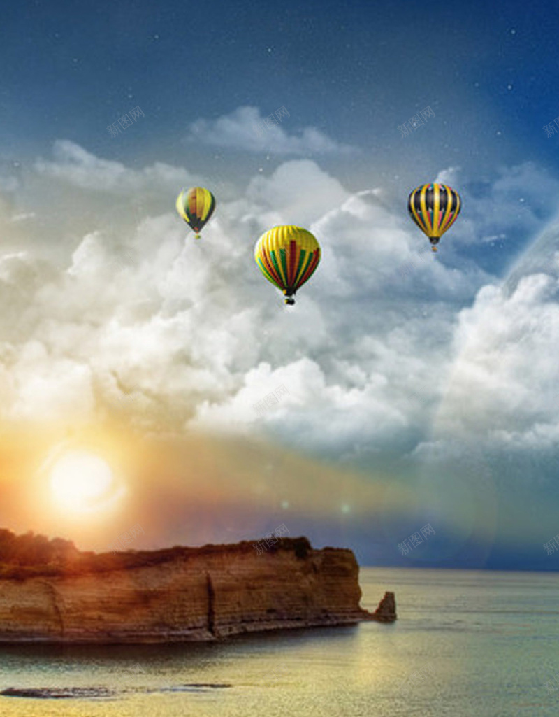 自然风光背景jpg设计背景_88icon https://88icon.com 云朵 大海 天空 梦幻 氢气球 浪漫 海岸H5h5