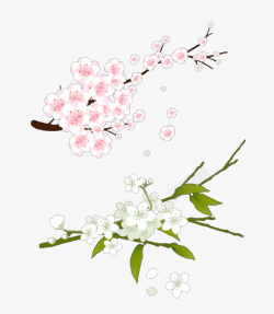 桃花叶卡通手绘粉色桃花和白色桃花高清图片