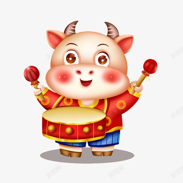 可爱喜庆的牛牛18psd免抠素材_88icon https://88icon.com 卡通牛 喜庆的牛 打鼓牛 新年快乐打鼓 新年欢乐牛
