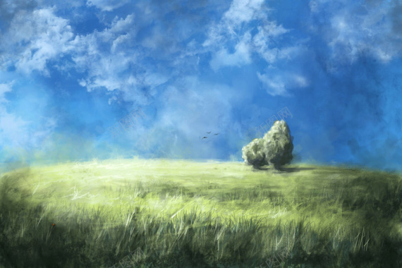 手绘蓝色草地背景背景