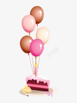 彩色气球与生日蛋糕素材
