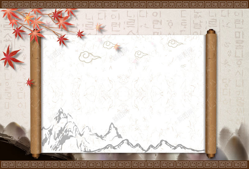红色枫叶水墨卷轴背景素材jpg设计背景_88icon https://88icon.com 红色 枫叶 水墨卷轴 海报 背景