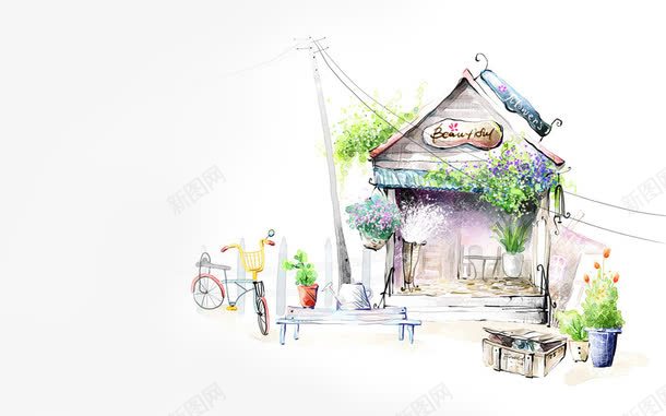 花店手绘美景插画png免抠素材_88icon https://88icon.com 插画 美景 花店