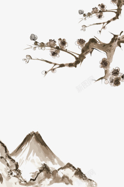 水墨梅花背景古风水墨梅花枝元素图高清图片