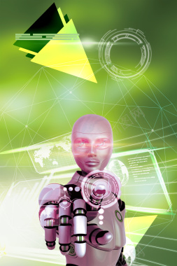 2018年绿色几何大最强机器人海报背景