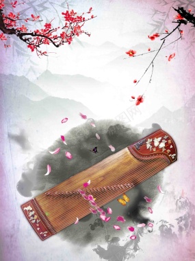 中国风古筝培训招生海报背景模板背景