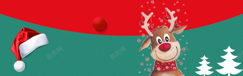卡通红绿圣诞节简约banner背景