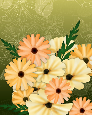 淡绿花纹图案背景多束花朵与绿叶组成的图片背景