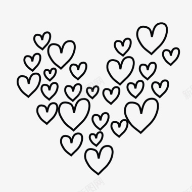 手绘爱心黑色线条组成的爱心图标图标