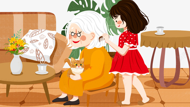 手绘祖孙元素图psd免抠素材_88icon https://88icon.com 室内 手绘 手绘祖孙 捶背 祖孙 节日元素 重阳节