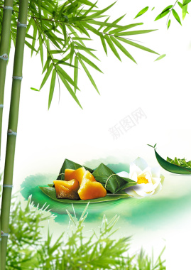 绿色竹子竹叶风景端午节日粽子背景背景
