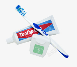 牙膏管和牙刷和包装盒实物素材