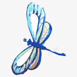 手绘水彩墨迹蓝色蜻蜓素材