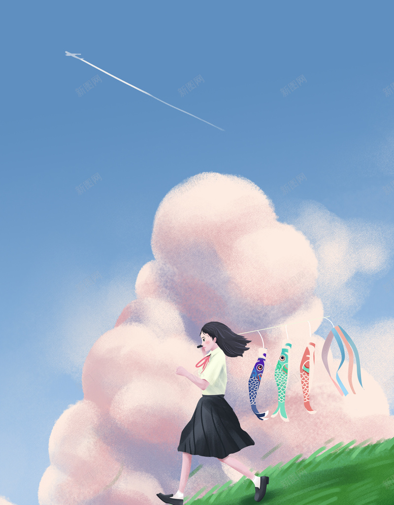 夏天手绘放鲤鱼旗元素psd设计背景_88icon https://88icon.com 云 夏天 夏至元素 手绘元素 放鲤鱼旗 日本传统图案鲤鱼