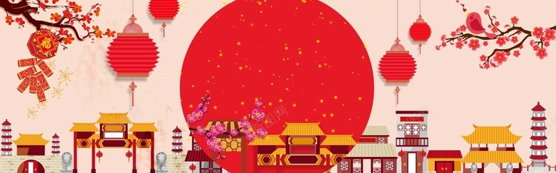 粉色中式门楼建筑新年淘宝背景背景