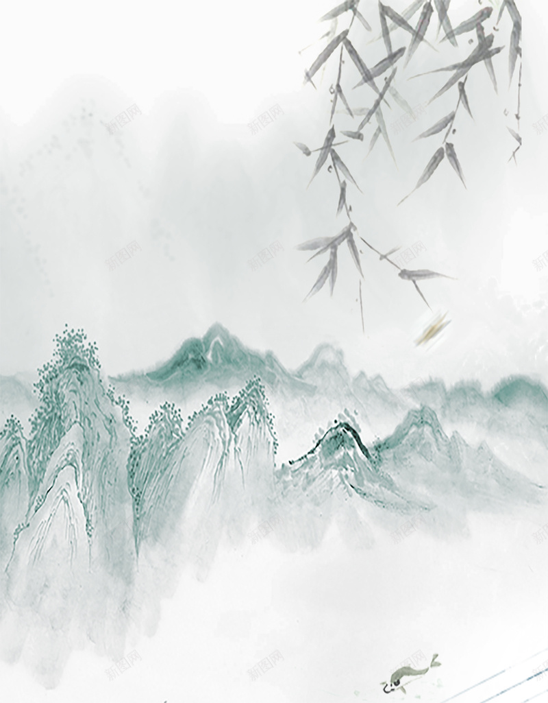 中国风复古水墨晕染山水海报背景jpg设计背景_88icon https://88icon.com 中国风 复古 水墨 晕染 山水 海报背景 竹子 山峦 大气 柳条