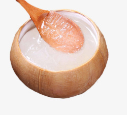 勺子舀起椰子壳里的椰子冻素材
