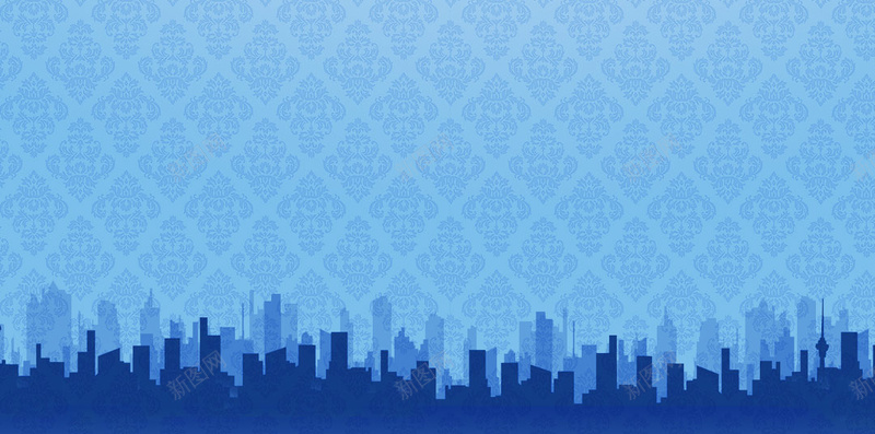 蓝色背景上的城市H5素材背景psd设计背景_88icon https://88icon.com 招聘背景 蓝色背景 毛笔刷 人影 城市 H5素材 PSD背景 光线