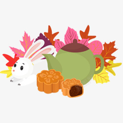 中秋月饼兔子植物卡通装饰元素素材