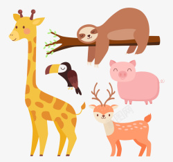 彩色木条背景图片可爱小动物彩色插画片高清图片
