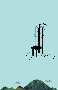 清新抽象椅子山水地产海报背景背景