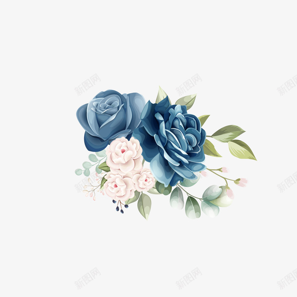 蓝色玫瑰花朵装饰元素矢量图ai免抠素材_88icon https://88icon.com 树枝装饰 花朵 蓝色玫瑰 装饰元素 矢量图
