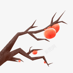 卡通柿子树卡通节气霜降柿子树柿子元素高清图片