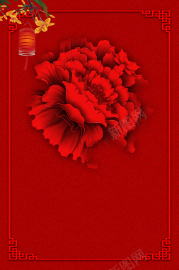红色花朵古典底纹背景素材背景